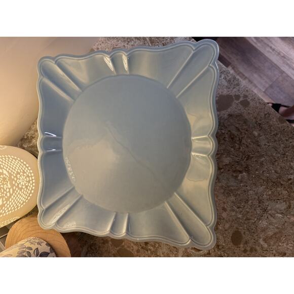 Cake Stand Square Destinos SA Portugal Sage L 12.5” X 12.5” Ceramic Easy Care - Picture 3 of 6